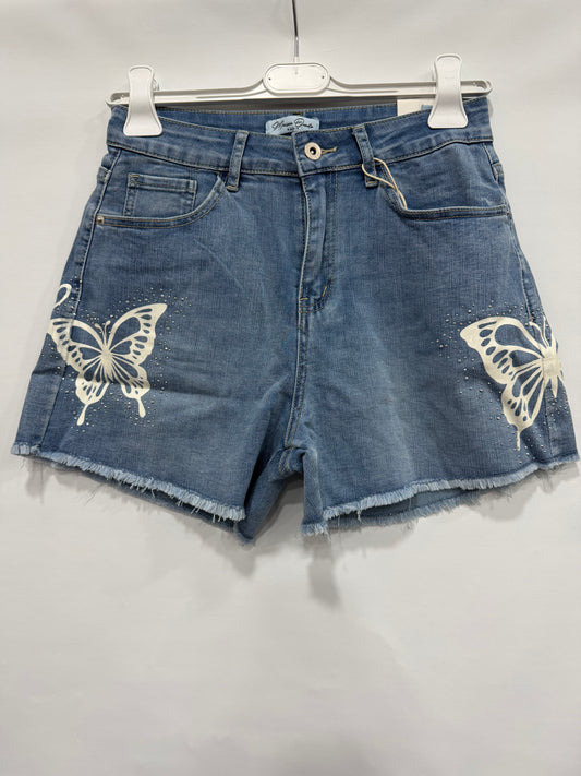 PANTALONCINO DI JEANS BRILLANTINATO CON FARFALLA