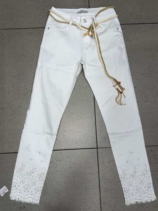 JEANS SKINNY WHITE CON LACCETTO E RICAMO SOTTO