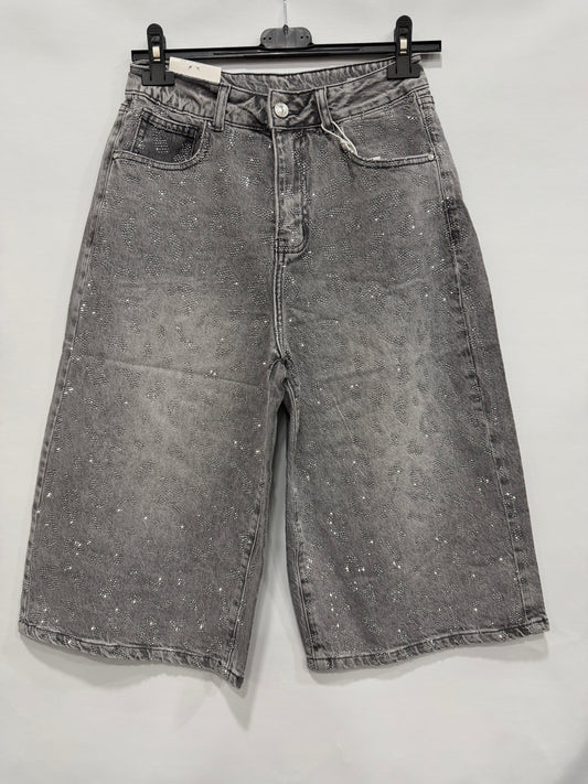 BERMUDA DI JEANS GRIGIO CON IMPRONTE BRILLANTINATE