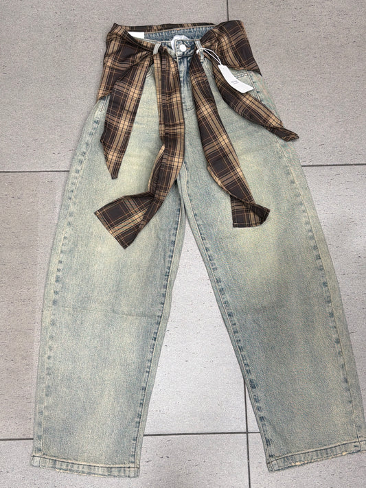 JEANS BALLOON SABBIATO CON CINTURA FOULARE
