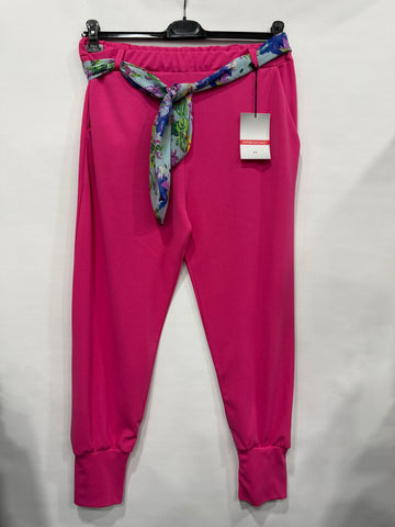 PANTALONE CURVY CON FASCIA A FIORI