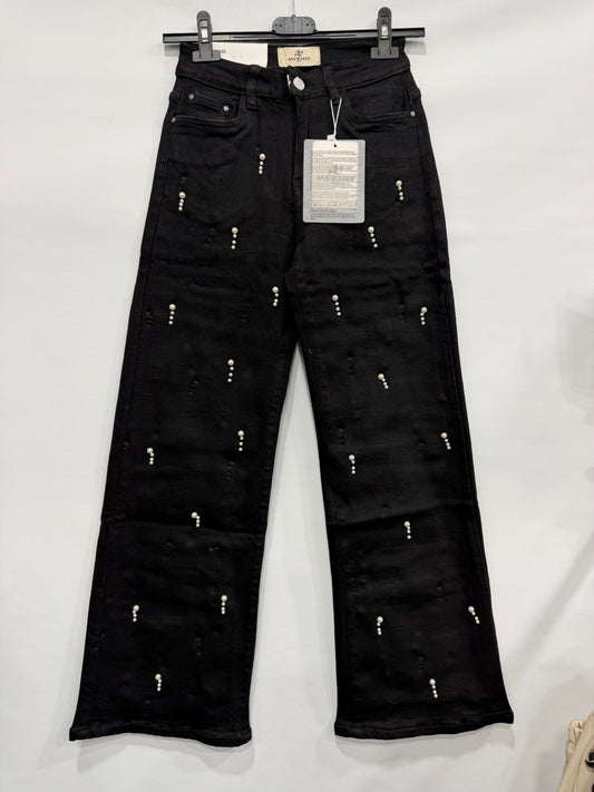 JEANS A PALAZZO CON PERLINE