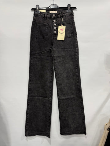 JEANS A PALAZZO CON BOTTONI A FIORI