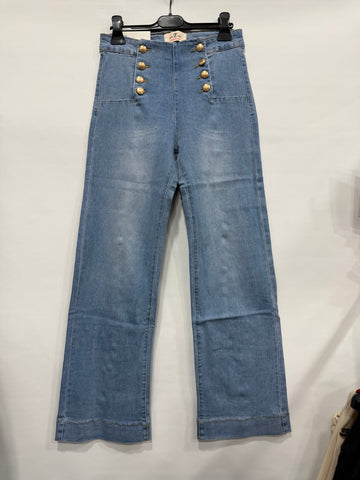 JEANS A PALAZZO CON BOTTONI DORATI