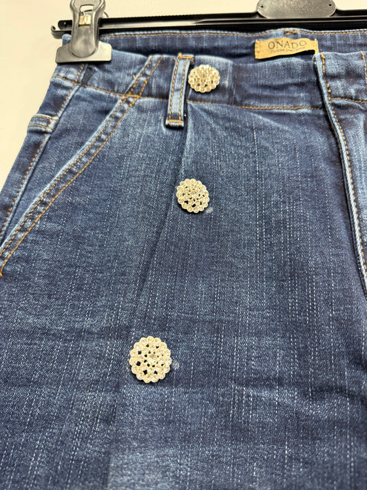 JEANS A PALAZZO CON BOTTONI BRILL.