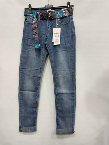 JEANS CON PIEGHINO BRILL. E CINTURA A COLORI ART.H1991