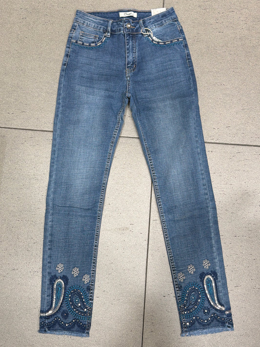 JEANS SKINNY CON CUCITURE A FANTASIA IN CAVIGLIA ART.H2600-N