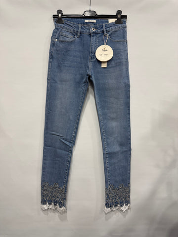 JEANS SKINNY IN PIZZO GIU BRILL. A FIORELLINI ART.H2860-N