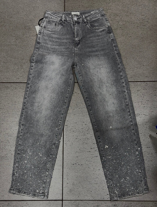 JEANS GRAY BRILLANTINATO IN CAVIGLIA