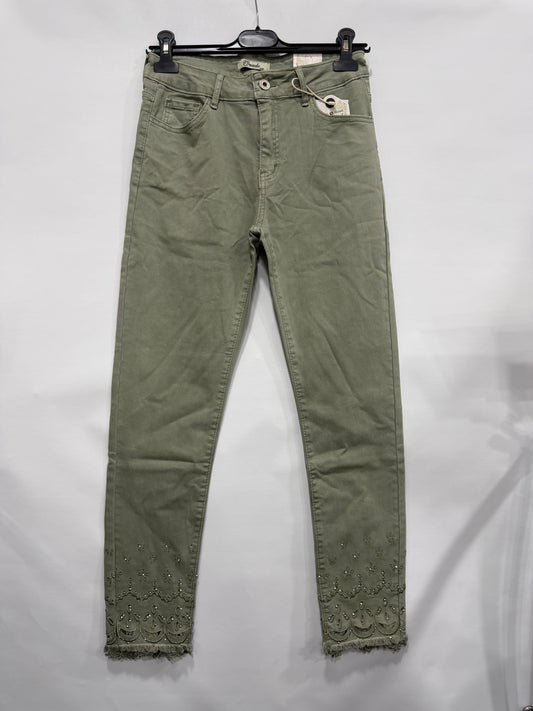JEANS SKINNY MILITARY GREEN CON BRILL. IN CAVIGLIA ART.H2625-VB