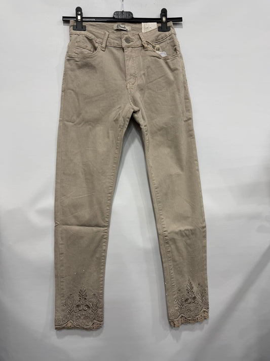 JEANS SKINNY BEIGE CON PIZZO BRILL. IN CAVIGLIA ART.H2570-K