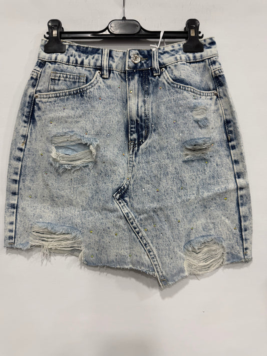 GONNA DI JEANS FUME STRAPPATO BRILLANTINATO