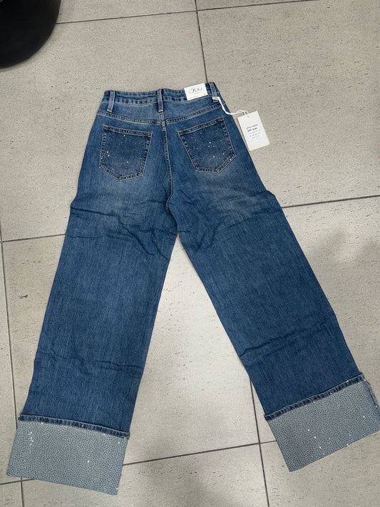 JEANS BALLOON CON TASCHE E PIEGONE BRILLANTINATE