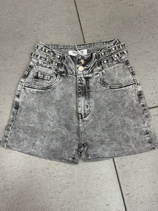 PANTALONCINO DI JEANS GRIGIO FUME FINTE CINTE