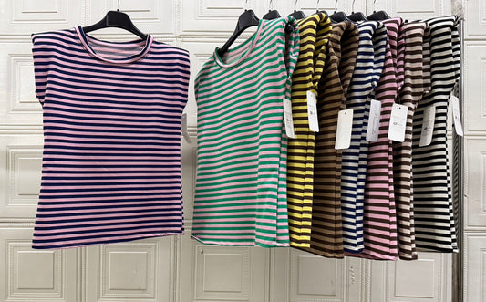 MAGLIA GIRO MANICA CON SPALLINE A RIGHE MULTICOLOR