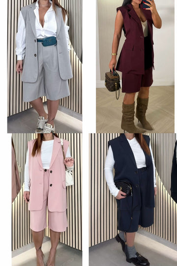 COORDINATO CON BERMUDA E GIACCA FINTE TASCHE