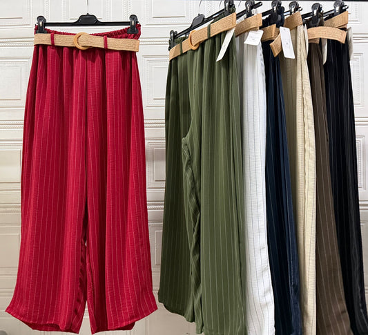 PANTALONE A PALAZZO GESSATO CON CINTURA