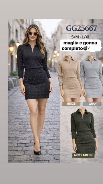 COORDINATO CON GONNA BRILLANTINATO