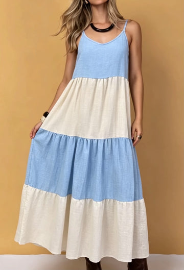 VESTITO DOUBLE COLOR IN MISTO LINO
