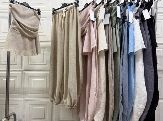 COORDINATO MISTO LINO CON TOP A FASCIA