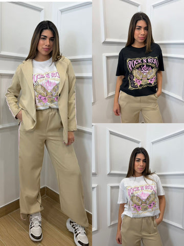 T-SHIRT OVERSIZE CON STAMPA ROCK N'ROLL GOLD