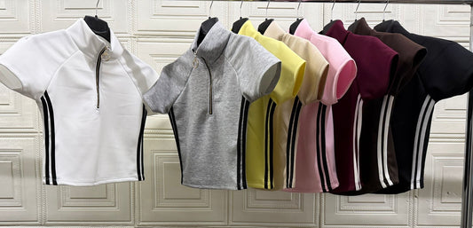 MAGLIA CORTA A ZIP CON BANDE