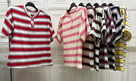 MAGLIA MEZZA MANICA A RIGHE COLOR A POLETTO