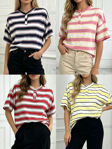 MAGLIA MEZZA MANICA A RIGHE COLOR A POLETTO