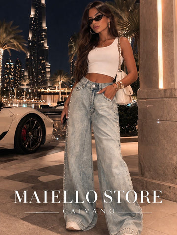 JEANS A PALAZZO CON BORCHIE NEI LATI E TASCHE ART.Z6361