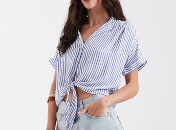 CAMICIA CORTA NODATA IN VITA A RIGHE