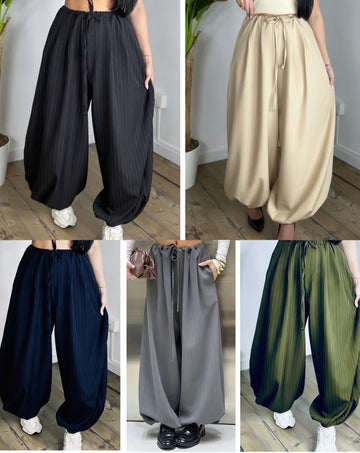 PANTALONE GESSATO CON MOLLA IN CAVIGLIA