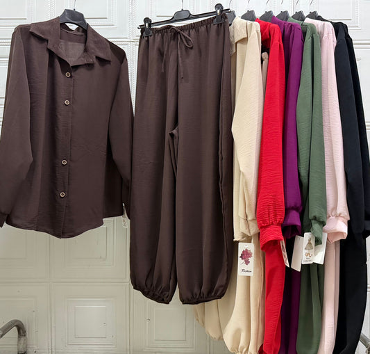 COORDINATO CON CAMICIA E PANTALONE MISTO LINO