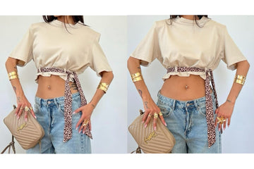MAGLIA CON SPALLINE CON FOULARE A CINTURINO IN VITA