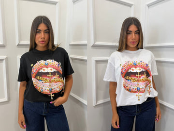T-SHIRT OVERSIZE CON STAMPA BOCCA DIAMOND