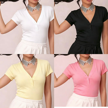 BODY CON COLLO A V CON BOTTONCINI