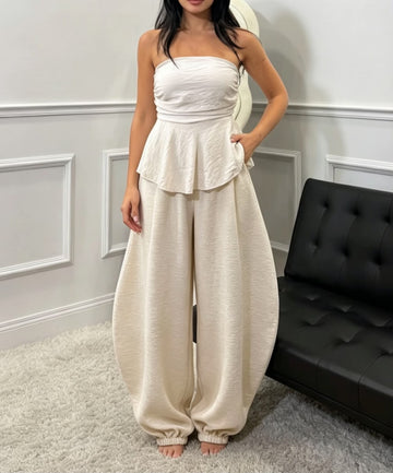 COORDINATO MISTO LINO CON TOP A FASCIA