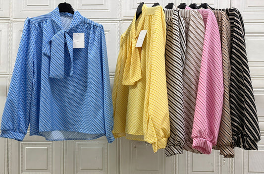 MAGLIA CON CRAVATTA A RIGHE ASSIMETRICHE