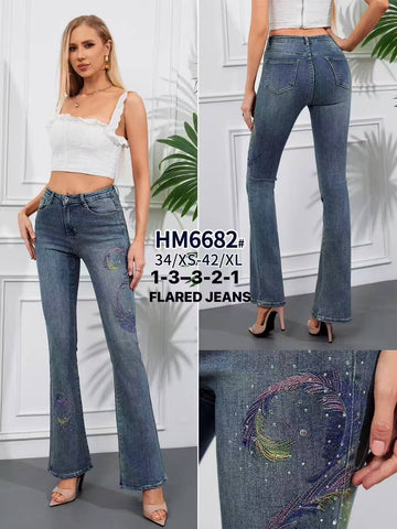 JEANS PIUME BRILLANTINATI A ZAMPA ART.HM6682