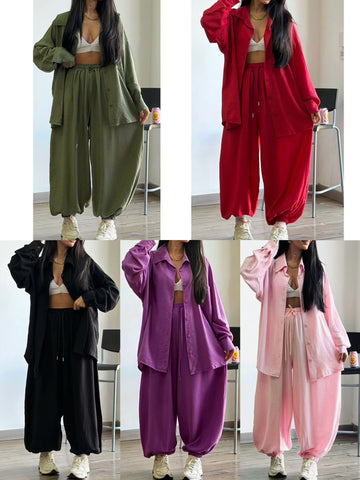 COORDINATO CON CAMICIA E PANTALONE MISTO LINO