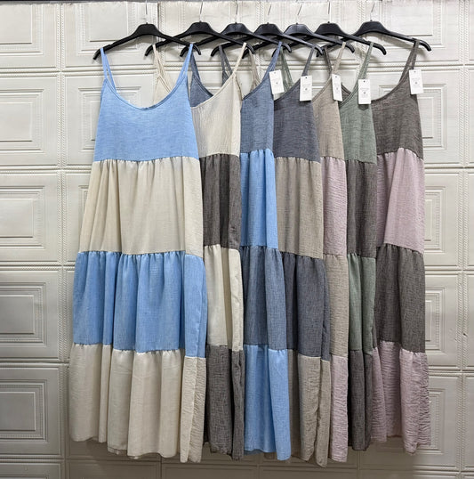 VESTITO DOUBLE COLOR IN MISTO LINO