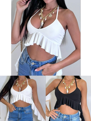TOP VOULA LUNGO CON BRETELLE