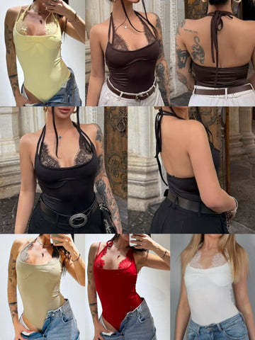 BODY CON BRETELLA RETRO IN PIZZO