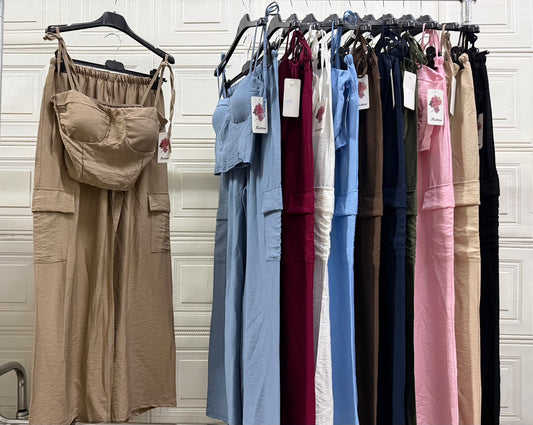 COORDINATO CARGO CON TOP IN MISTO LINO
