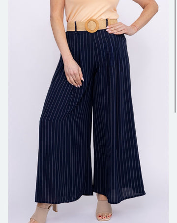 PANTALONE A PALAZZO GESSATO CON CINTURA
